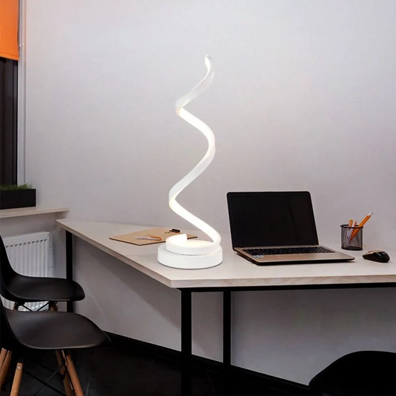 Modern Spiral LED Desk Lamp with Adjustable Brightness and Eye Protection – Energy Efficient Aluminum Design